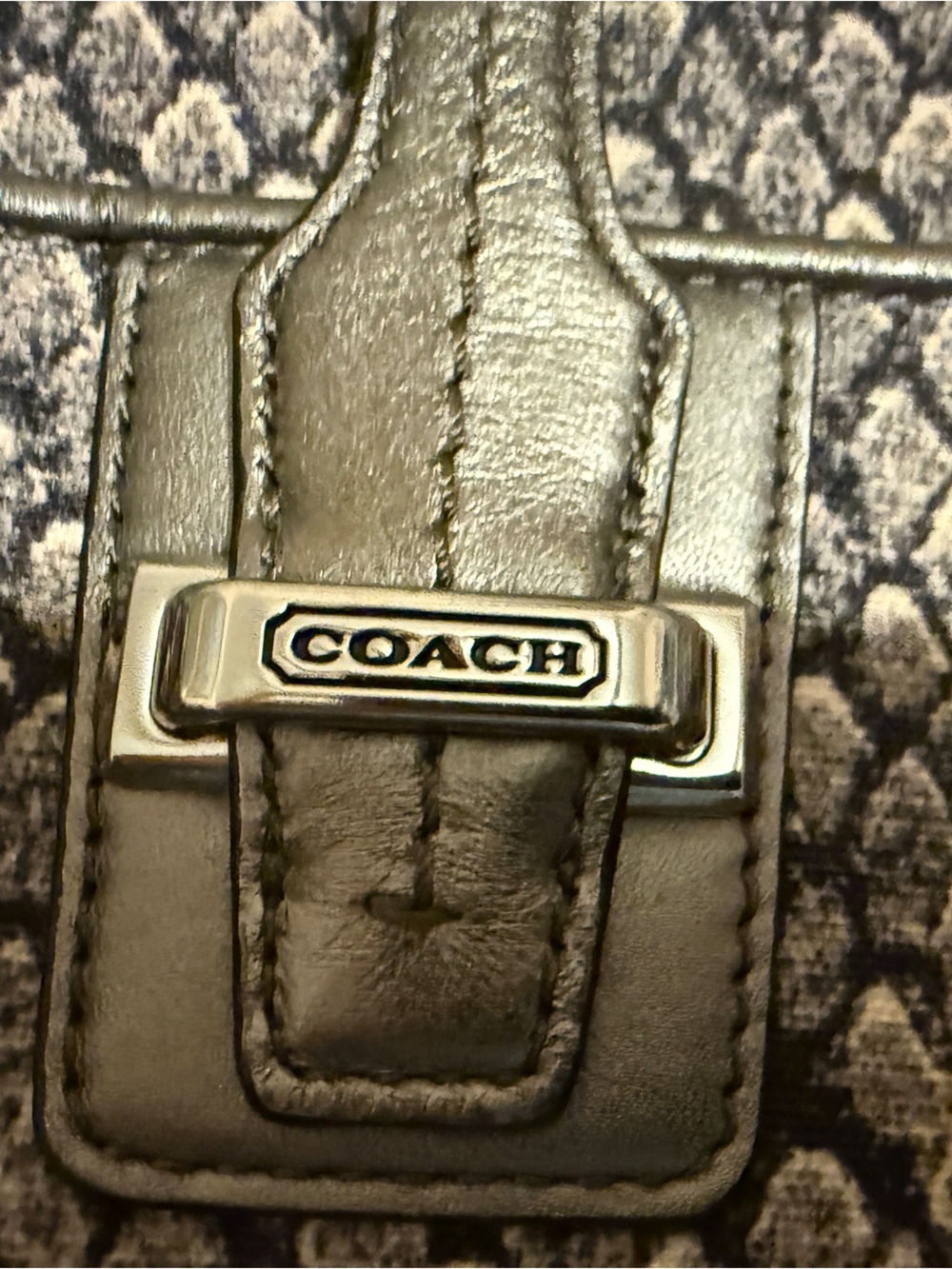 Coach Gray Python Patterned Tote with Metallic Trim - Picture 2 of 15